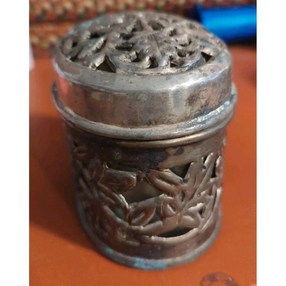 Bombay Silver Plated Box Storage Jewlery Trinket With Glass Insert